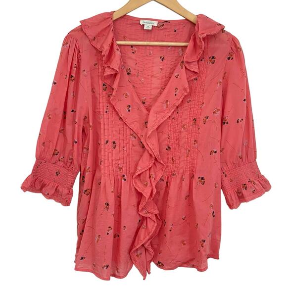 Sundance Floral Beatrice Ruffled Lace Boho Top Coral/Pink Size Medium ￼ - Picture 2 of 7